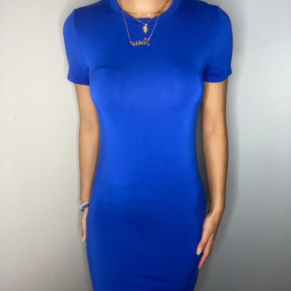 blue thigh length tshirt dress